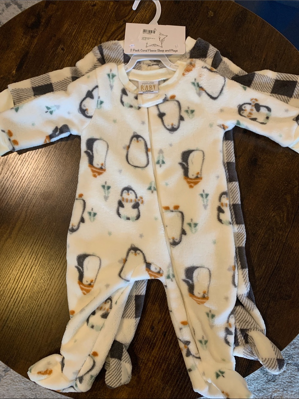 Baby Fleece Penguin Footed One-Piece - White
